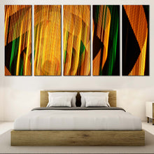 Load image into Gallery viewer, contemporary abstract wall art black modern abstract yellow green light streaks 5 piece canvas print for your Bedroom
