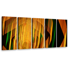 Load image into Gallery viewer, contemporary abstract wall art black modern abstract yellow green light streaks 5 piece canvas print
