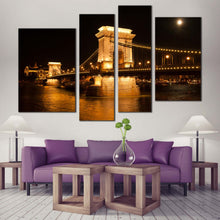 Load image into Gallery viewer, danube river canvas print black budapest hungary city bridge wall art gold szechenyi chain bridge 4 canvas for your Living Room
