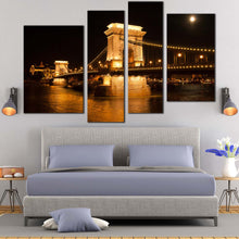 Load image into Gallery viewer, danube river canvas print black budapest hungary city bridge wall art gold szechenyi chain bridge 4 canvas for your Bedroom
