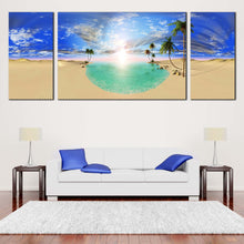 Load image into Gallery viewer, dawn  over  desert  lake  canvas  print  dramatic  blue  clouds  3  piece  canvas  wall  art In Living Room
