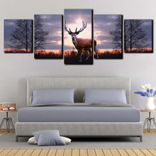 Load image into Gallery viewer, deer animal wall art fallow deer forest wildlife multiple canvas orange sunset animal land 5 piece canvas print for Bedroom
