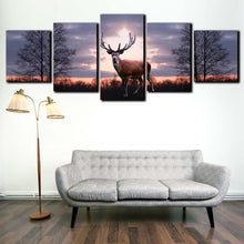 Load image into Gallery viewer, deer animal wall art fallow deer forest wildlife orange sunset animal land 5 piece canvas print for your Living room
