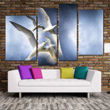 Load image into Gallery viewer, dove flock serenity canvas print graceful flight of white birds multi canvas tranquil blue sky 4 piece wall art for your Living Room
