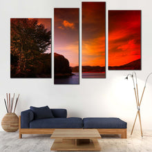 Load image into Gallery viewer, dramatic clouds canvas print evening red cloudy sky 4 piece canvas wall art for your Living Room
