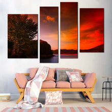 Load image into Gallery viewer, dramatic clouds canvas print evening red cloudy sky 4 piece canvas wall art In Living Room
