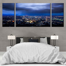 Load image into Gallery viewer, dramatic  cloudy  sky  city  lights  3  piece  canvas  wall  art  yellow  cityscape  canvas  print  for  bedroom
