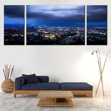 Load image into Gallery viewer, dramatic  cloudy  sky  city  lights  3  piece  canvas  wall  art  yellow  cityscape  canvas  print  for Living Room
