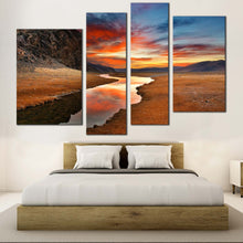 Load image into Gallery viewer, dramatic desert river canvas print orange sunset and brown gobi desert 4 piece canvas wall art for your Bedroom
