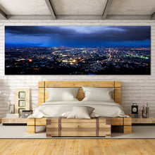 Load image into Gallery viewer, dramatic  skyline  wall  art  blue  cloudy  sky  canvas  artwork  yellow  city  lights  canvas  print  for  bedroom
