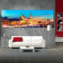 Load image into Gallery viewer, dresden  s  golden  dawn  wall  art  panoramic  canvas  of  elbe  river  embankment  at  sunrise  canvas  print In Living Room
