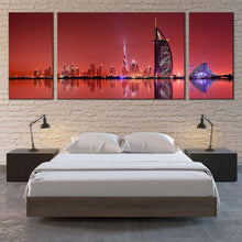 Load image into Gallery viewer, dubai  blue  light  city  reflection  canvas  wall  arf  united  arab  emirates  red  skyline  3  piece  canvas  print  for  bedroom
