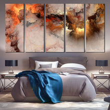 Load image into Gallery viewer, embossed fractal wall art smoke texture abstract 5 piece multiple canvas orange white modern abstract multi panel canvas for your Bedroom
