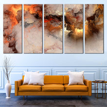 Load image into Gallery viewer, embossed fractal wall art smoke texture abstract 5 piece multiple canvas orange white modern abstract multi panel canvas for Living room
