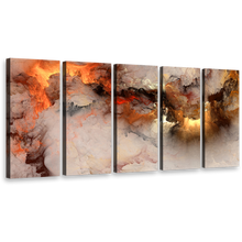 Load image into Gallery viewer, embossed fractal wall art smoke texture abstract 5 piece multiple canvas orange white modern abstract multi panel canvas 
