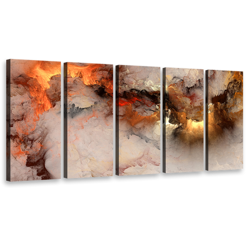 embossed fractal wall art smoke texture abstract 5 piece multiple canvas orange white modern abstract multi panel canvas 