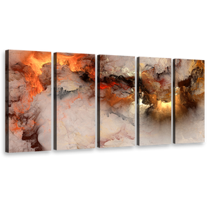 embossed fractal wall art smoke texture abstract 5 piece multiple canvas orange white modern abstract multi panel canvas 