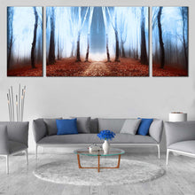 Load image into Gallery viewer, enchanted woods canvas wall art brown fairytale forest autumn triptych canvas print In Living Room
