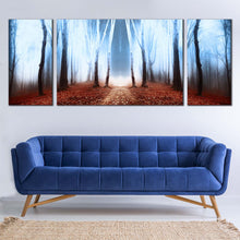 Load image into Gallery viewer, enchanted woods canvas wall art brown fairytale forest autumn triptych canvas print for Living Room
