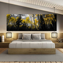 Load image into Gallery viewer, enchanting  autumn  woods  canvas  wall  art  black  and  yellow  contemporary  fall  landscape  panoramic  canvas  print  for  bedroom
