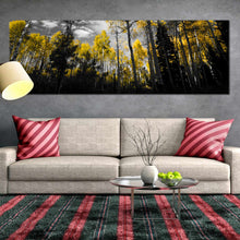 Load image into Gallery viewer, enchanting  autumn  woods  canvas  wall  art  black  and  yellow  contemporary  fall  landscape  panoramic  canvas  print  for Living Room
