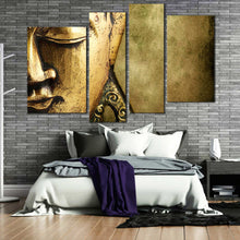 Load image into Gallery viewer, enlightened buddha wall art gold buddha meditation canvas print peaceful buddha close up 4 piece canvas set for Your Bedroom
