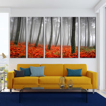 Load image into Gallery viewer, ethereal rainforest wall art red grass and gray rain dancing under the charcoal sunlight 5 piece canvas For Your Living room
