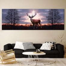 Load image into Gallery viewer, fallow  deer  grey  sky  forest  wildlife  1  piece  canvas  wall  art  orange  sunset  animal  land  canvas  print  for Living Room
