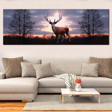 Load image into Gallery viewer, fallow  deer  grey  sky  forest  wildlife  1  piece  canvas  wall  art  orange  sunset  animal  land  canvas  print In Living Room
