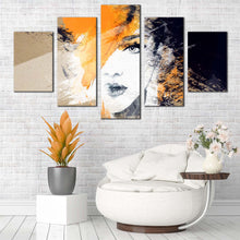 Load image into Gallery viewer, fashion illustration 5 piece canvas orange woman abstract In Living room
