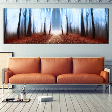 Load image into Gallery viewer, foggy fairytale wide canvas print white fog magical forest panoramic canvas wall art for Living Room
