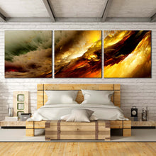 Load image into Gallery viewer, fractal  abstract  canvas  print  white  clouds  3  piece  wall  art  yellow  modern  abstract  triptych For Bedroom
