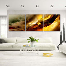 Load image into Gallery viewer, fractal  abstract  canvas  print  white  clouds  3  piece  wall  art  yellow  modern  abstract  triptych In Living Room
