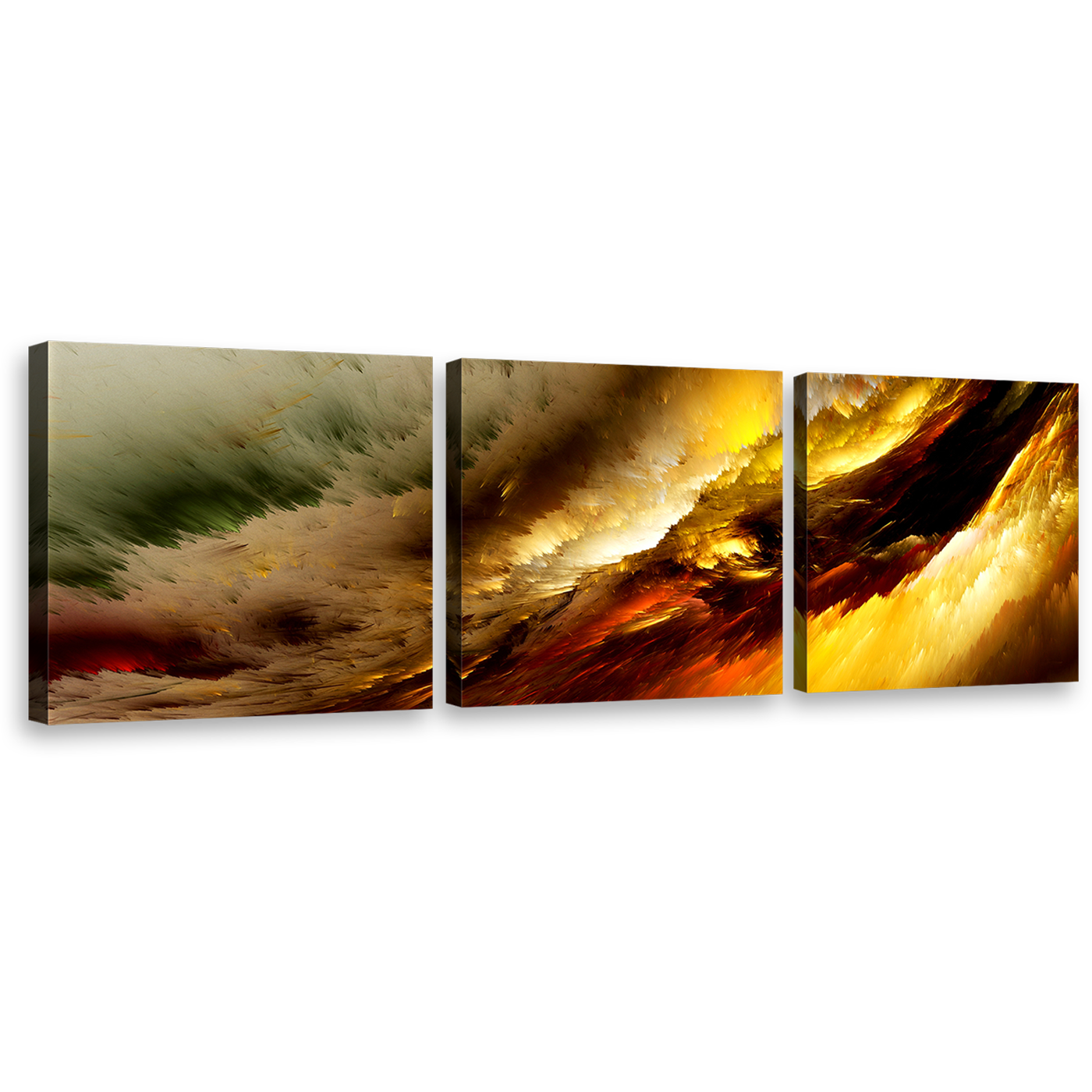 fractal  abstract  canvas  print  white  clouds  3  piece  wall  art  yellow  modern  abstract  triptych