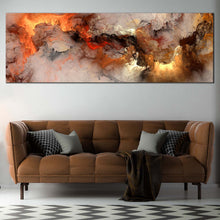 Load image into Gallery viewer, fractal  abstract  wall  art  orange  white  smoke  texture  abstract  canvas  print  embossed  fractal  panorama  canvas In Living Room
