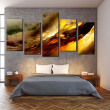 Load image into Gallery viewer, fractal white clouds wall art yellow modern abstract 5 piece canvas print for Bedroom
