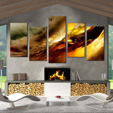 Load image into Gallery viewer, fractal white clouds wall art yellow modern abstract 5 piece canvas print for your Living Room
