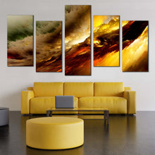 Load image into Gallery viewer, fractal white clouds wall art yellow modern abstract 5 piece canvas print In Living Room
