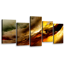 Load image into Gallery viewer, fractal white clouds wall art yellow modern abstract 5 piece canvas print for 
