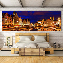 Load image into Gallery viewer, ghent  city  canvas  print  discover  belgium  canals  serenity  with  blue  sky  panoramic  canvas  wall  art  for  bedroom
