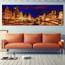 Load image into Gallery viewer, ghent  city  canvas  print  discover  belgium  canals  serenity  with  blue  sky  panoramic  canvas  wall  art In Living Room
