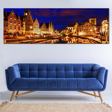 Load image into Gallery viewer, ghent  city  canvas  print  discover  belgium  canals  serenity  with  blue  sky  panoramic  canvas  wall  art  for Living Room
