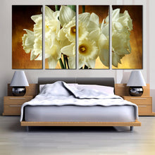 Load image into Gallery viewer, glass vase splendor canvas print white flowers against gold background in 4 piece canvas wall art for your Bedroom
