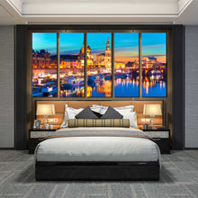 Load image into Gallery viewer, gold dawn elbe river 5 piece canvas print saxony skyline wall decor canvas wall art for Bedroom
