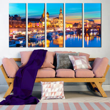 Load image into Gallery viewer, gold dawn elbe river 5 piece canvas print saxony skyline wall decor canvas wall art In Living room
