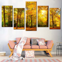 Load image into Gallery viewer, golden autumn landscape canvas wall art yellow trees basking in the radiant glow of the sun canvas print In Living Room
