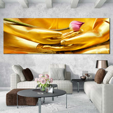 Load image into Gallery viewer, golden  buddha  canvas  print  serene  meditation  1  piece  wall  art  yellow  lord  buddha  canvas  artwork  for Living Room
