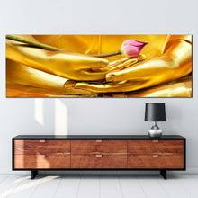 Load image into Gallery viewer, golden  buddha  canvas  print  serene  meditation  1  piece  wall  art  yellow  lord  buddha  canvas  artwork In Living Room
