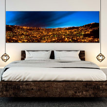 Load image into Gallery viewer, golden  city  lights  canvas  wall  art  la  paz  bolivia  s  skyline  amidst  majestic  mountains  panoramic  canvas  print  for  bedroom
