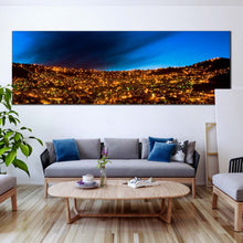 Load image into Gallery viewer, golden  city  lights  canvas  wall  art  la  paz  bolivia  s  skyline  amidst  majestic  mountains  panoramic  canvas  print  for Living Room
